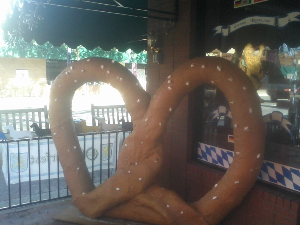 Giant pretzel in German beergarden in Mexican Glendale.